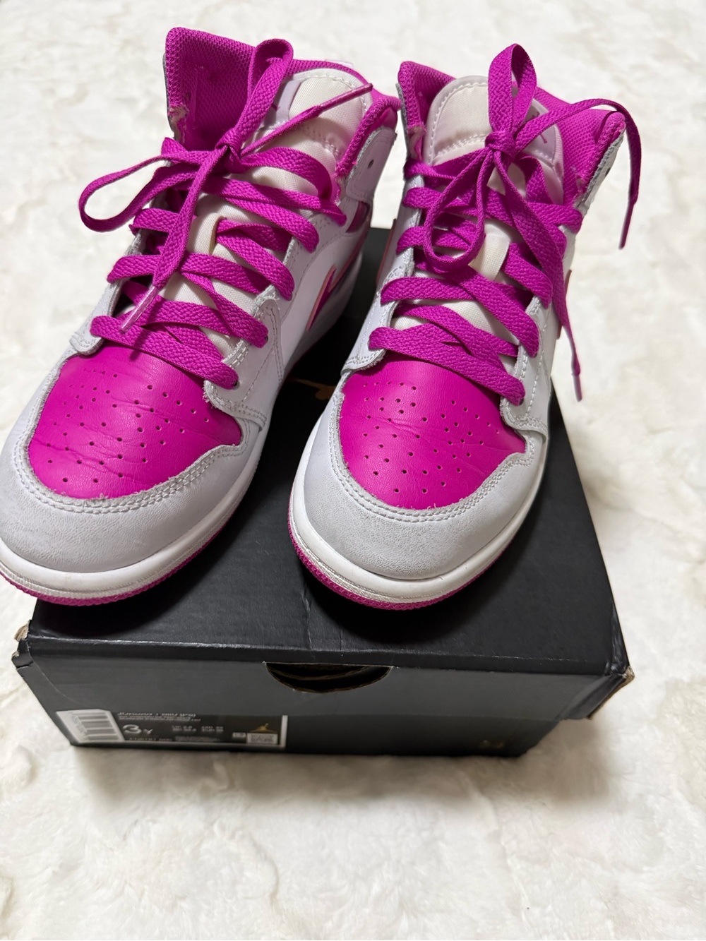 Jordan Kids High-Top Sneakers in Bright Pink and White